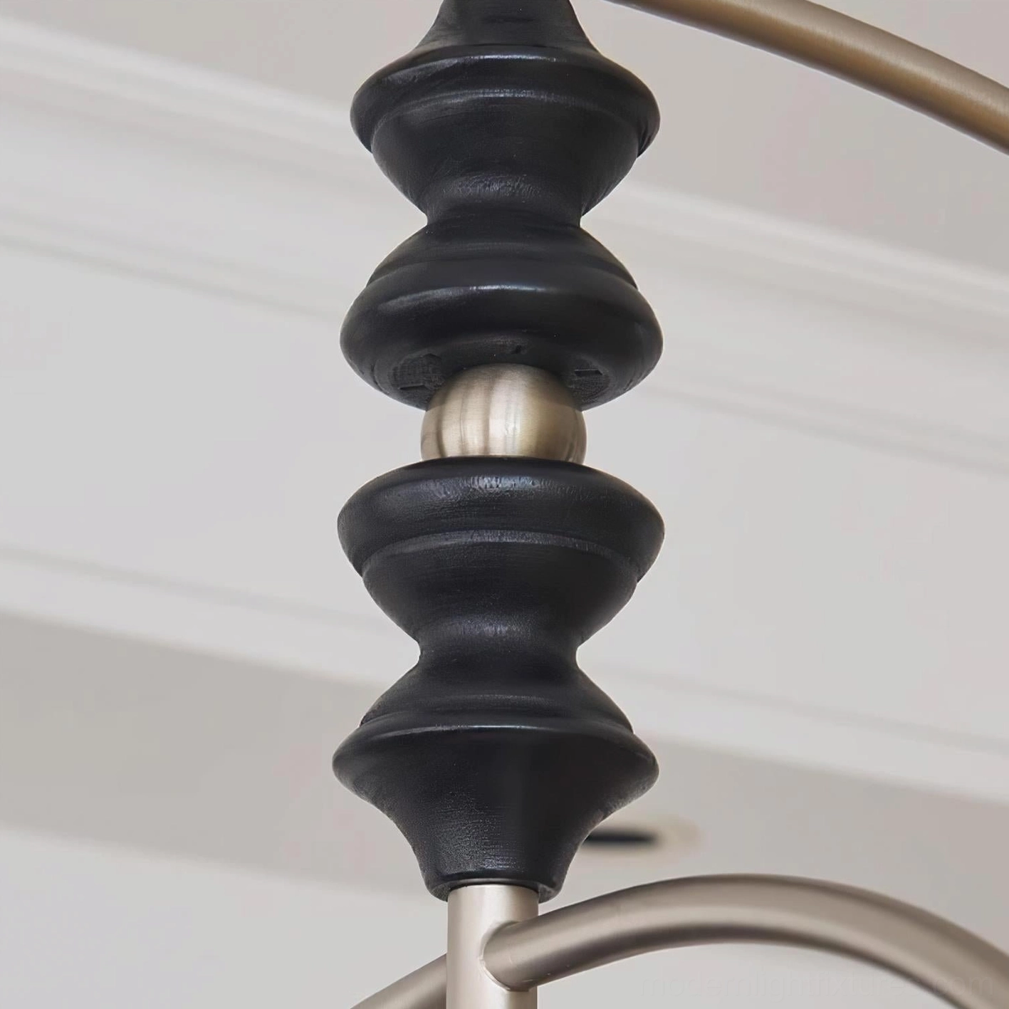 Arc pendant light showing hanging rod and installation hardware detail