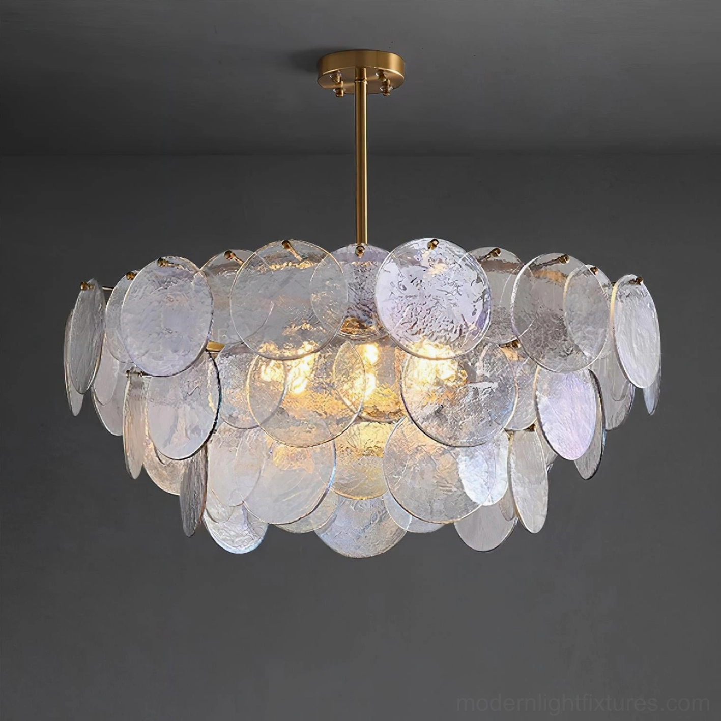 Modern brass disc pendant chandelier small 60cm diameter copper and blue-purple color option
