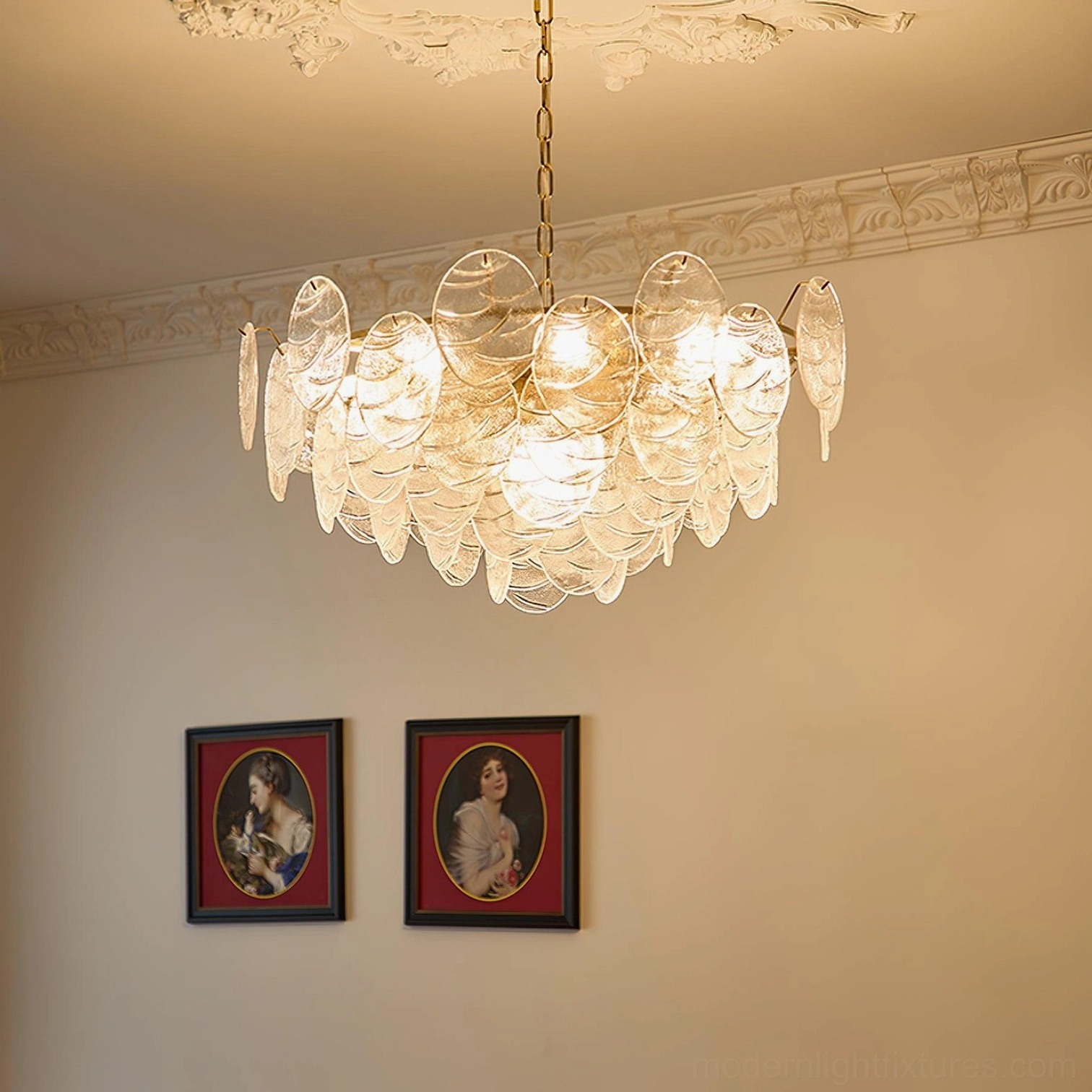 Small 40cm disc Victorian glass chandelier compact spaces bedroom lighting solution