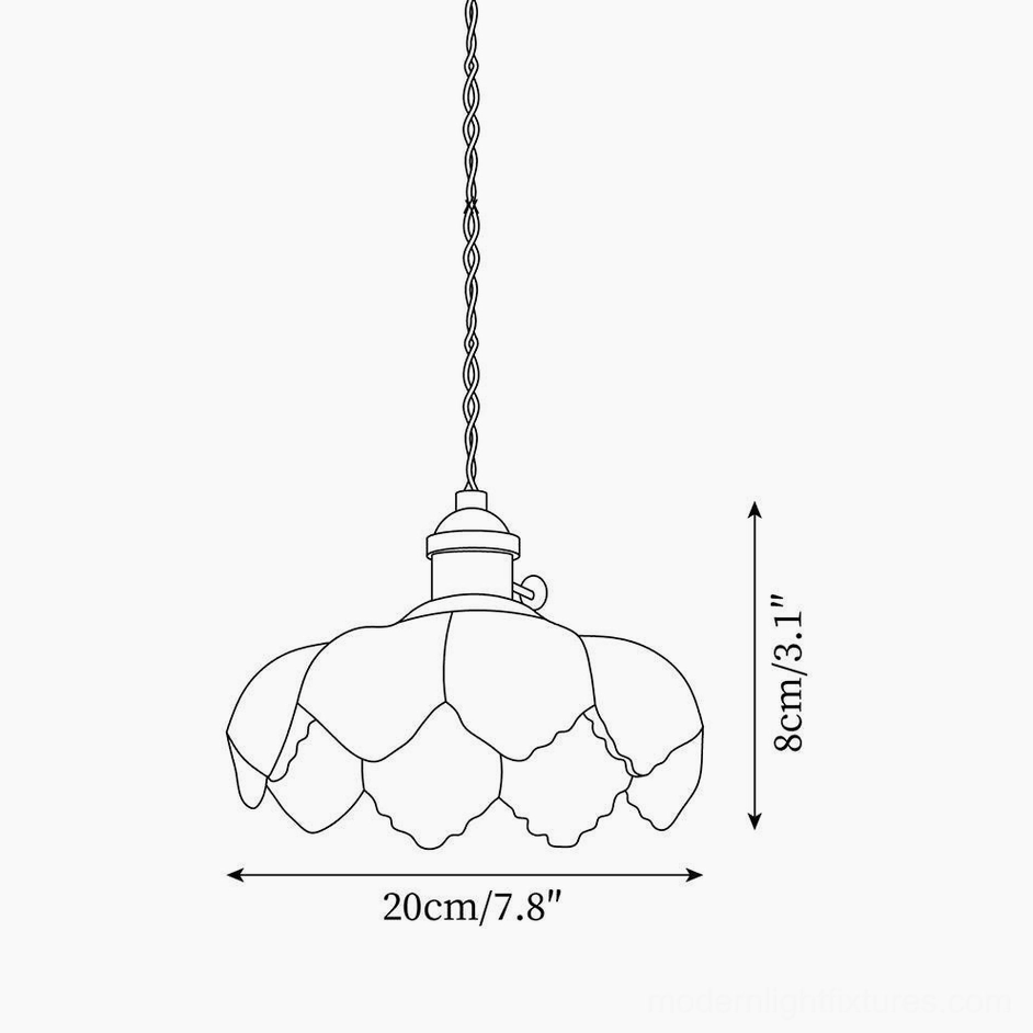 Small glass pendant lamp technical schematic - 20cm diameter 8cm height dimensions