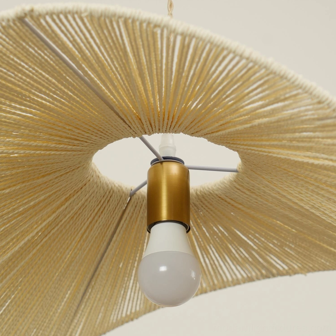 Compact small size hemp rope straw hat pendant light in bedroom reading nook intimate space