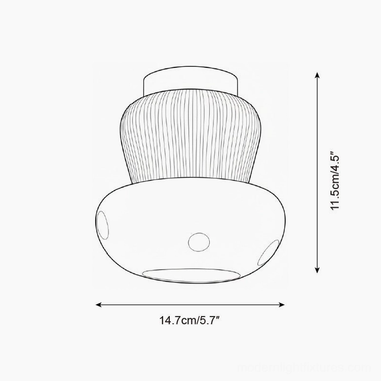 Technical specification drawing of small toadstool ceiling light fixture dimensions 14.7cm width 11.5cm height