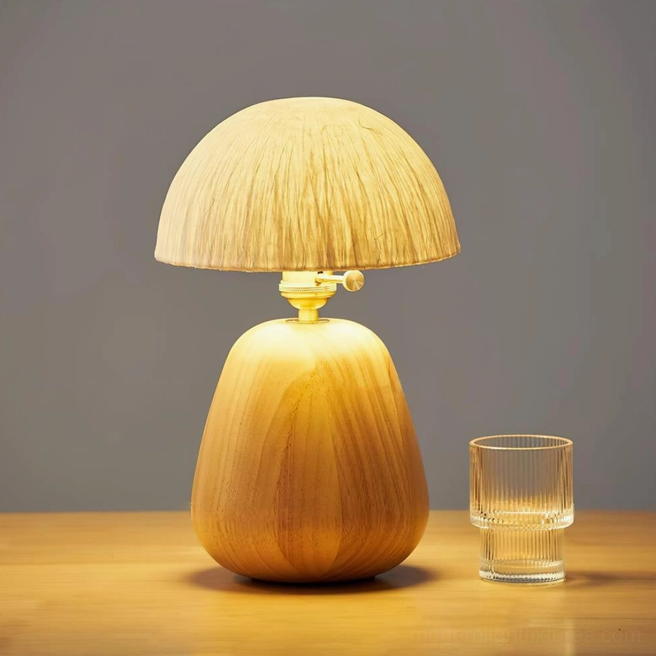 Small size oak wood table lamp variant perfect for bedside and accent lighting applications