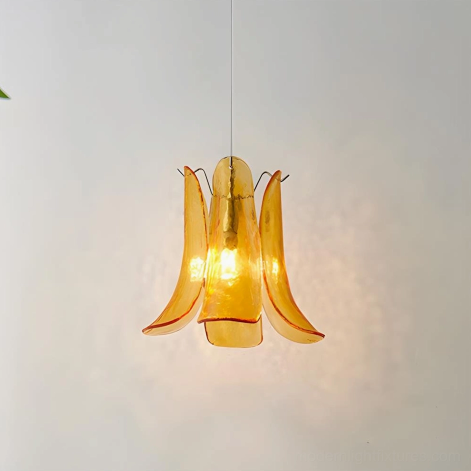 Small orange glass petal pendant lamp size comparison in interior space
