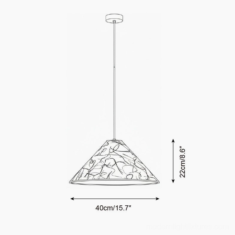 Small cone pendant lamp technical dimension drawing 40cm diameter 22cm height orthographic view