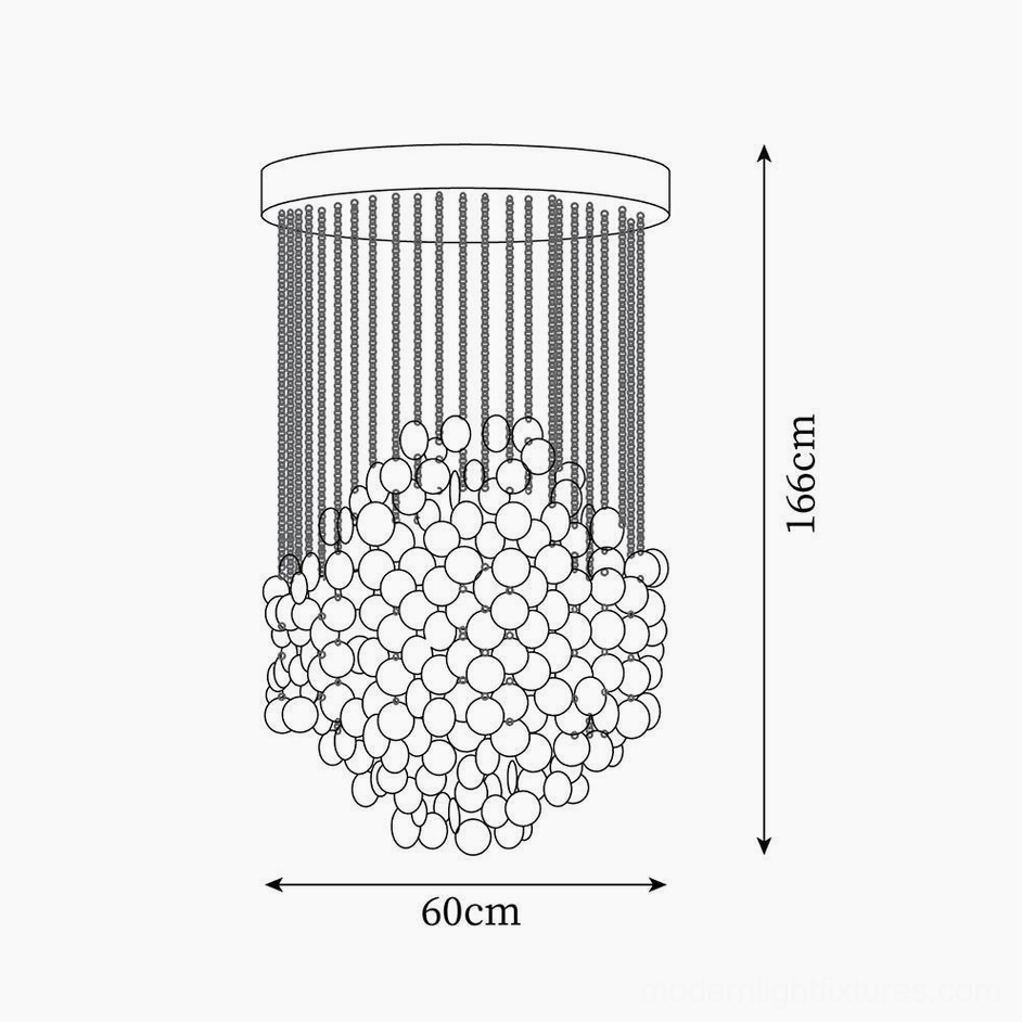 Small single-layer shell chandelier technical design drawing orthographic front view 60cm diameter 166cm height