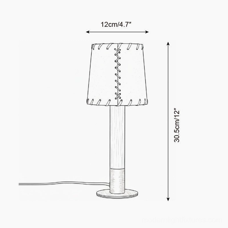 Small minimalist table lamp technical drawing and dimensions - 12cm width 30.5cm height