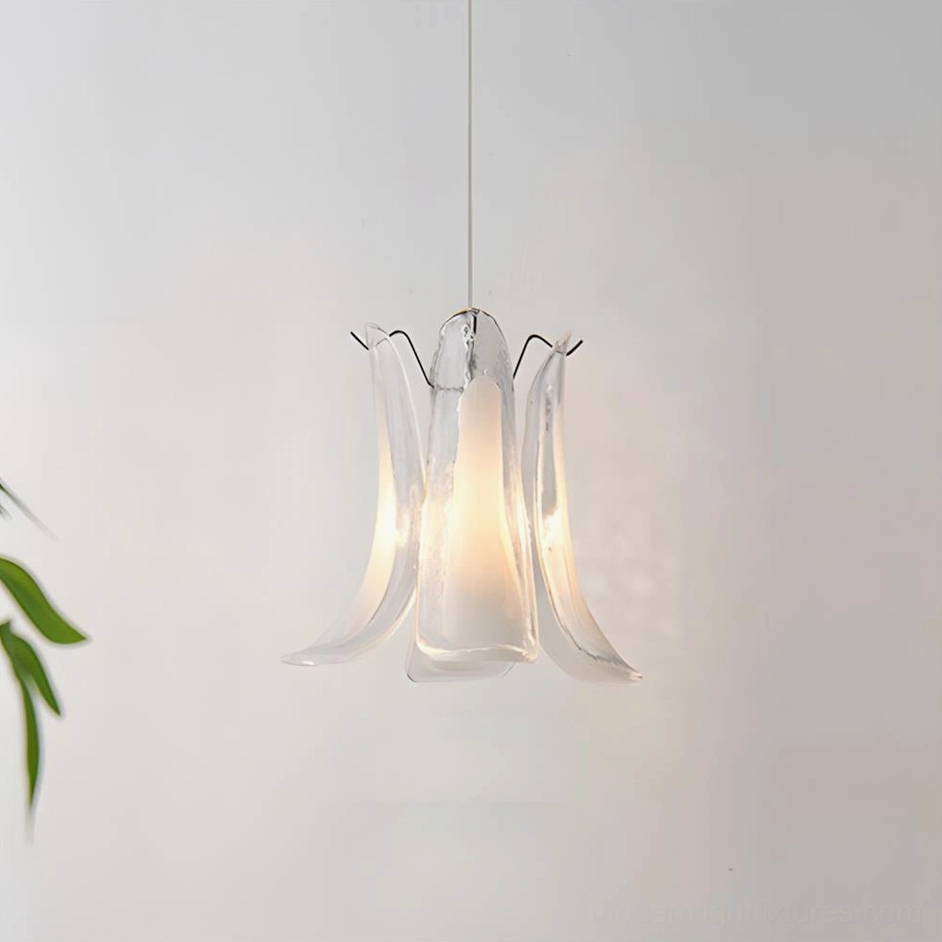 Small white glass petal pendant lamp in minimalist contemporary interior