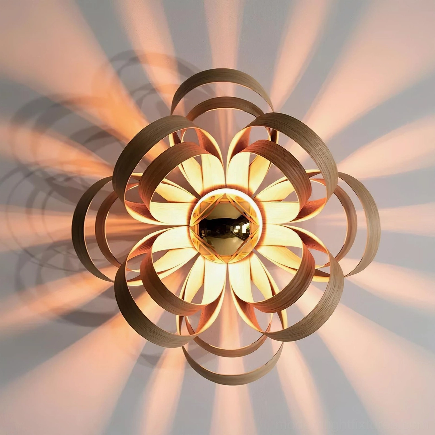 Small wooden petal ceiling light compact bedroom space application