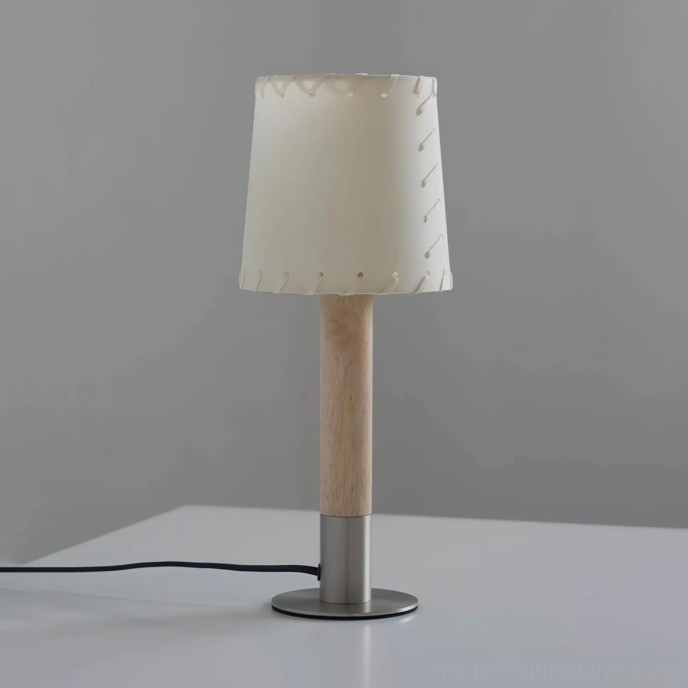 Small size minimalist table lamp natural wood color finish compact desk accent