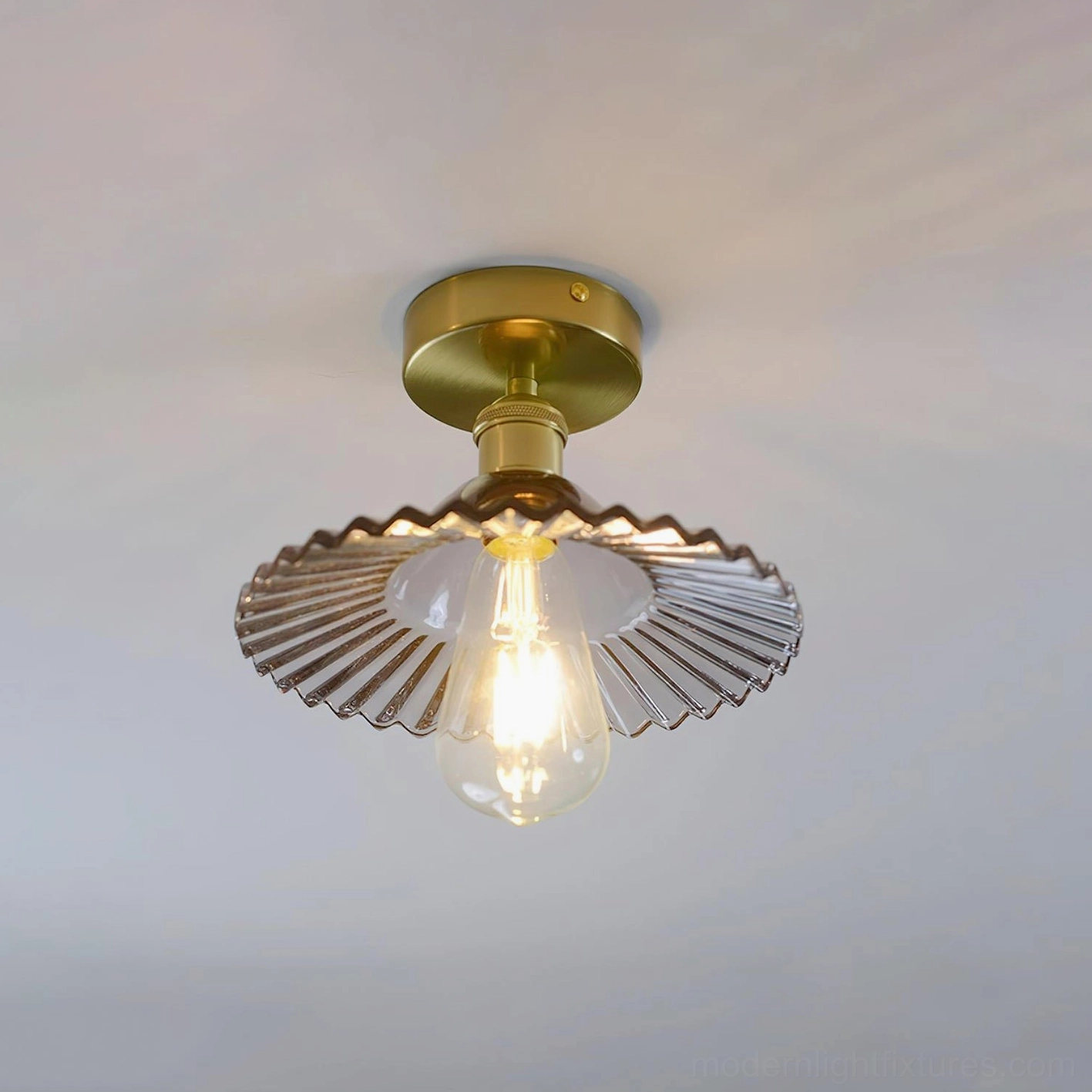 Smoke gray petal-edge glass semi-flush ceiling light, Model C compact design