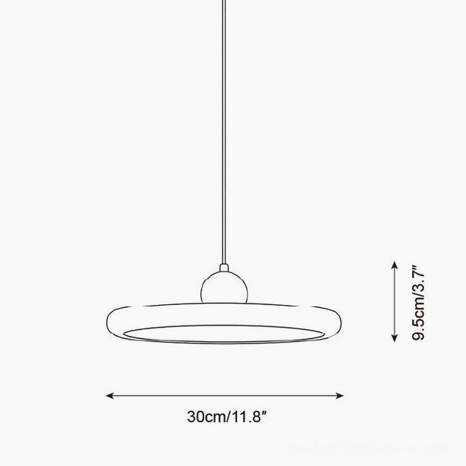 Technical dimension drawing of solace 30cm diameter travertine pendant light - 2D schematic with measurements