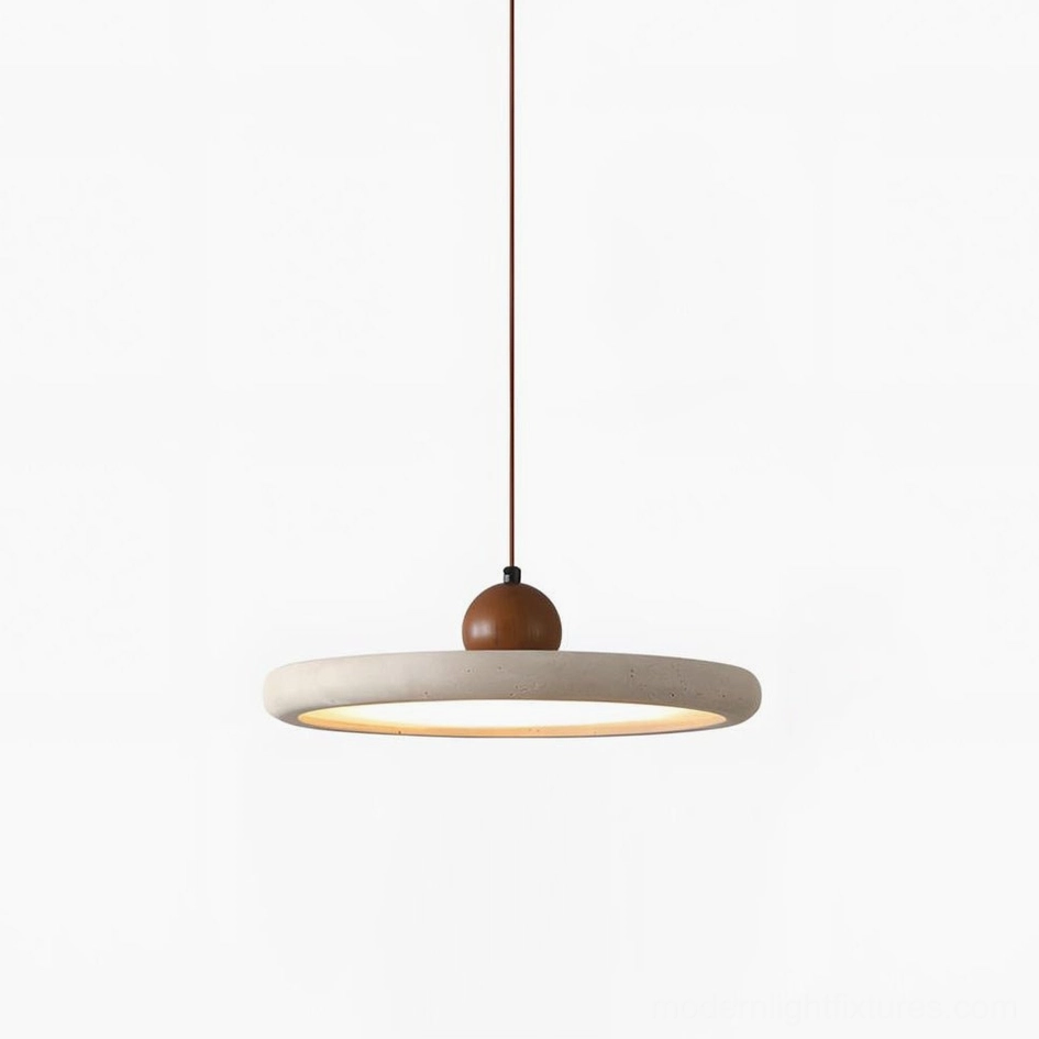 Large 40cm travertine pendant light showcasing scale and presence in minimalist interior room setting