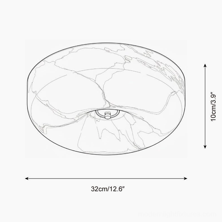 Technical line drawing specifications of Solara amber ceiling light fixture dimensions