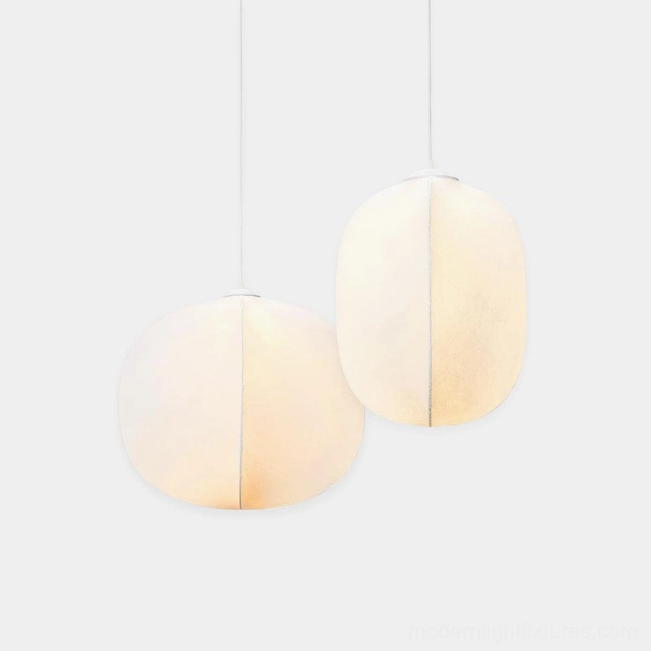 Solaria white wabi-sabi fabric pendant light front view studio display minimal design