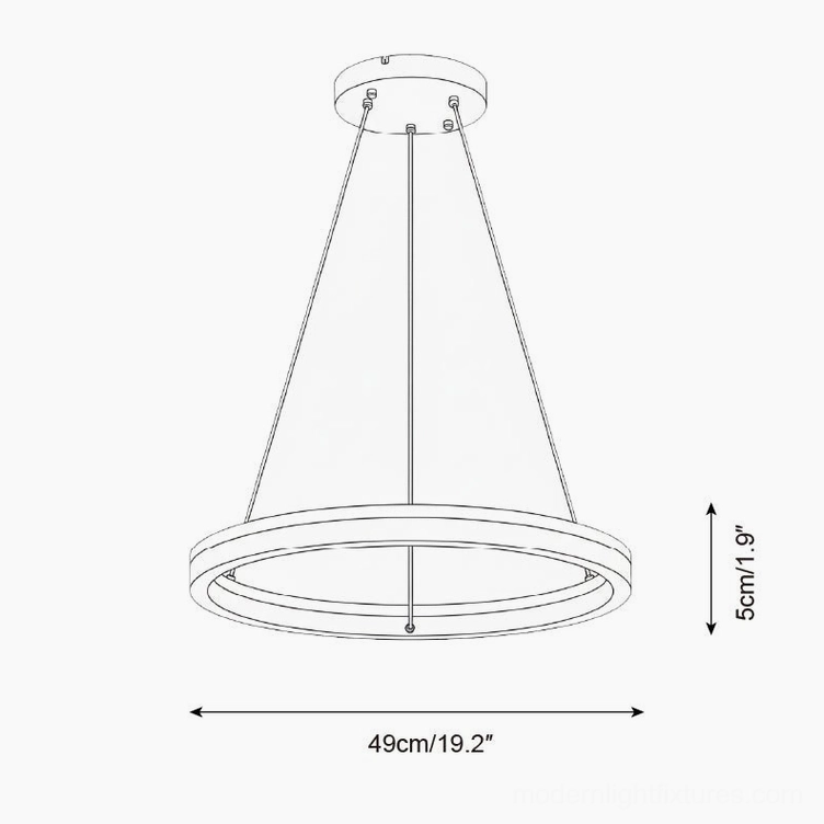 Solaro ring LED pendant 49cm diameter dimension specification technical drawing