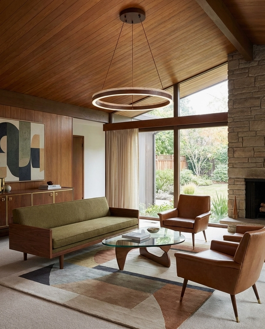Solaro modern LED ring pendant chandelier product detail close-up with travertine texture