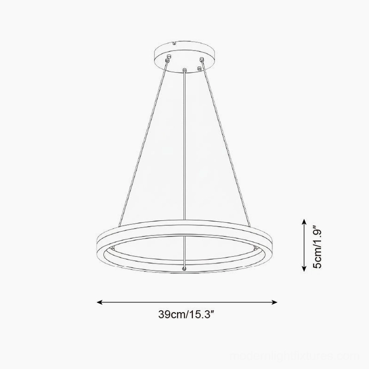 Solaro modern LED ring chandelier technical dimension drawing 39cm size specification