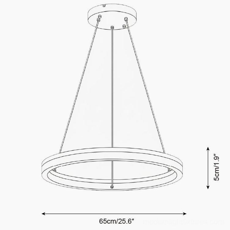 Solaro LED pendant light 65cm diameter large ring chandelier technical dimension drawing