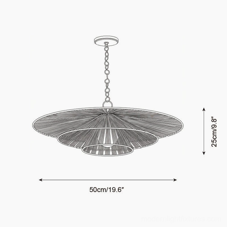 Solayne 50cm small tiered hemp rope chandelier technical line drawing schematic 19.6 inch diameter