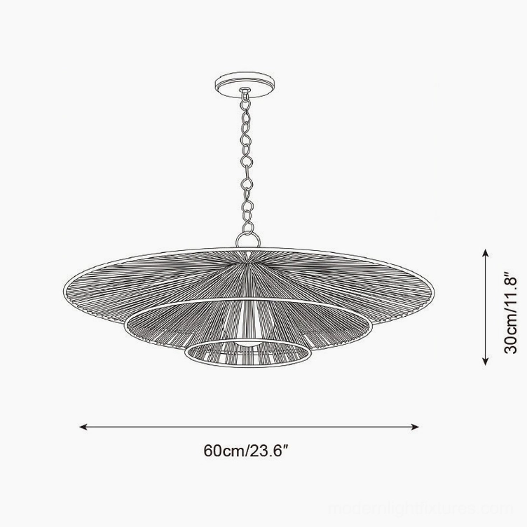 Solayne 60cm medium tiered hemp rope chandelier technical line drawing schematic 23.6 inch diameter