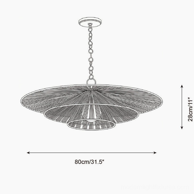 Solayne 80cm large tiered hemp rope chandelier technical line drawing schematic 31.5 inch diameter
