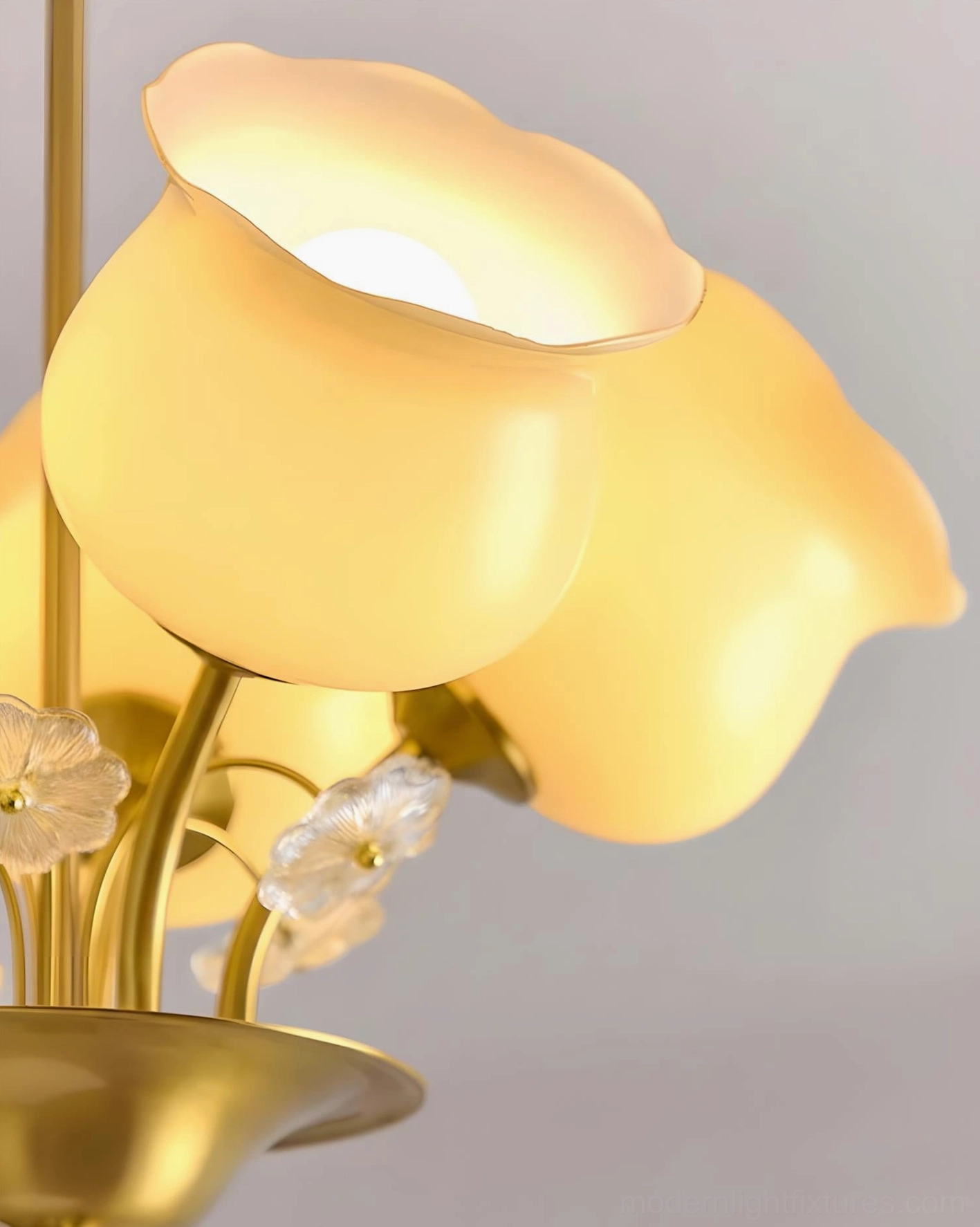 Solenne Petal Chandelier frosted milky beige glass shade close-up showing texture and light diffusion properties
