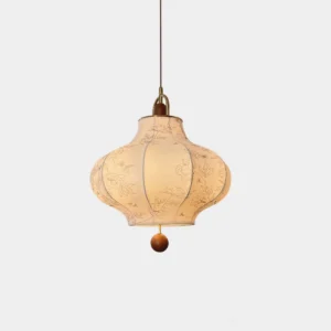 Soli botanical fabric pendant lamp with floral print design front view studio