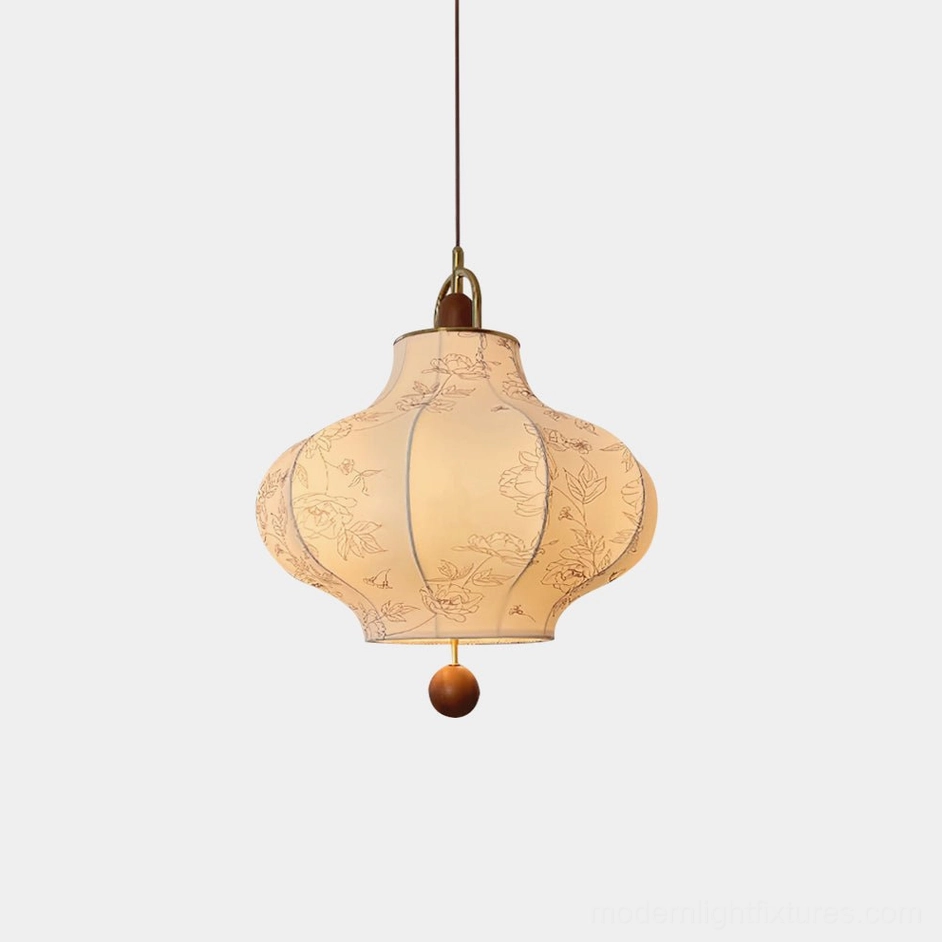 Soli botanical fabric pendant lamp with floral print design front view studio