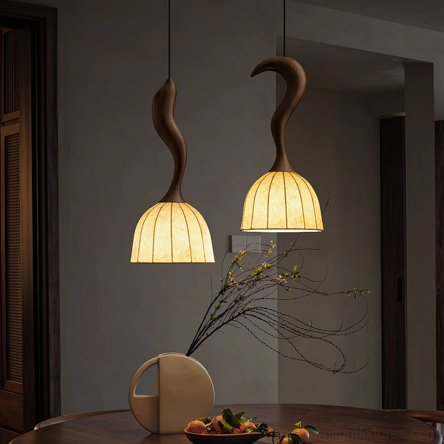 Solia black wood pendant lamp, contemporary dark finish artistic display