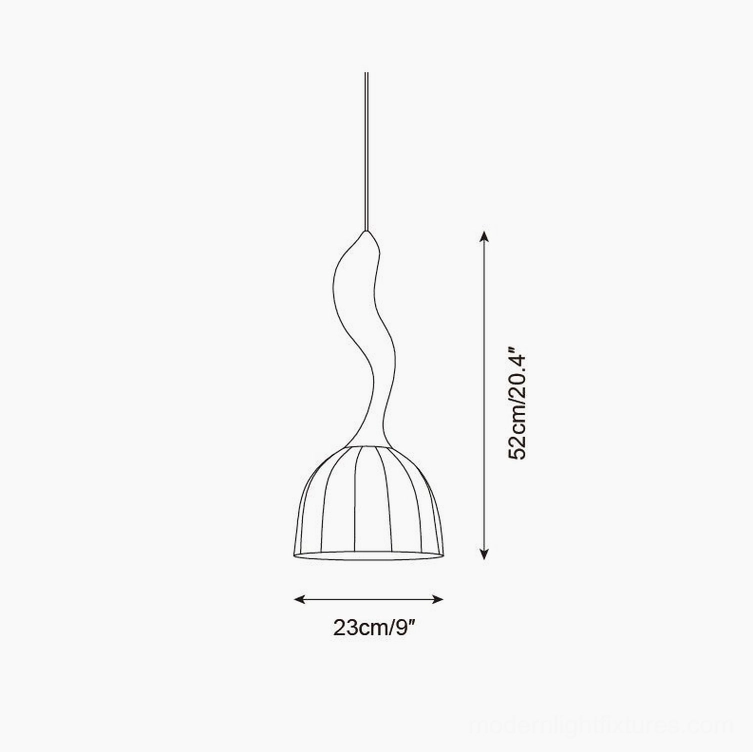 Solia Model A wooden pendant lamp technical side profile, 52cm height dimension reference