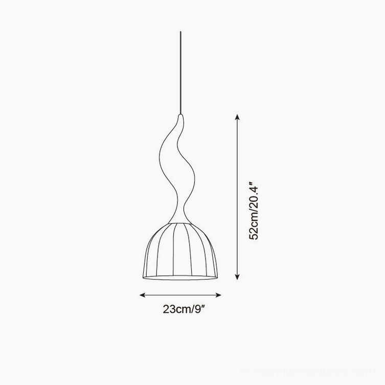 Solia Model C wooden pendant lamp alternative design sketch, curved neck orthographic view
