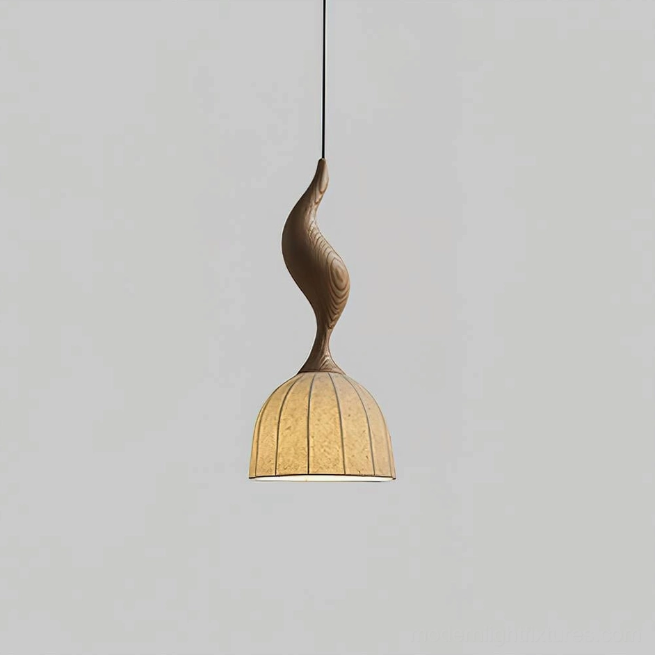 Solia pendant light Model C natural wood color, warm organic finish choice