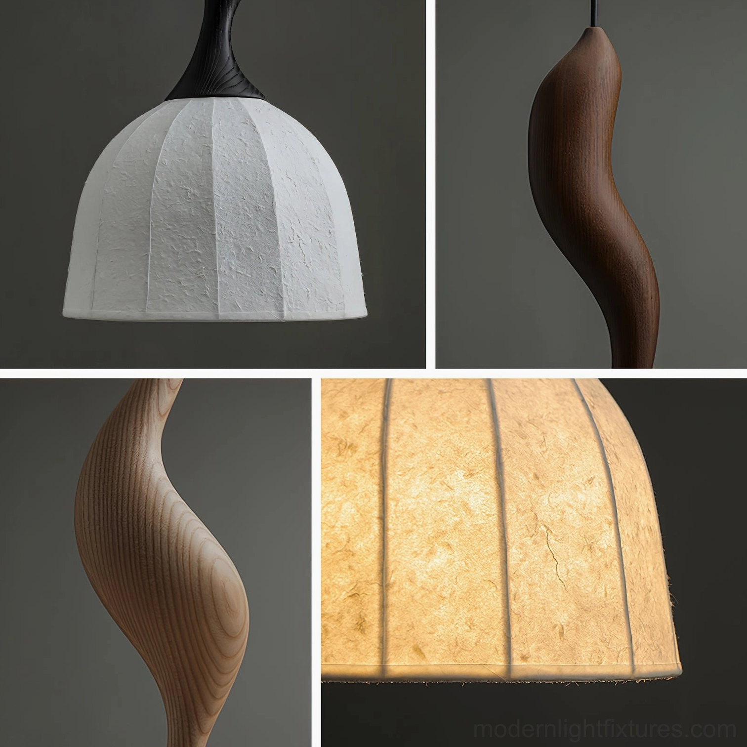 Solia wooden pendant light shade material detail, hand-pleated fabric construction