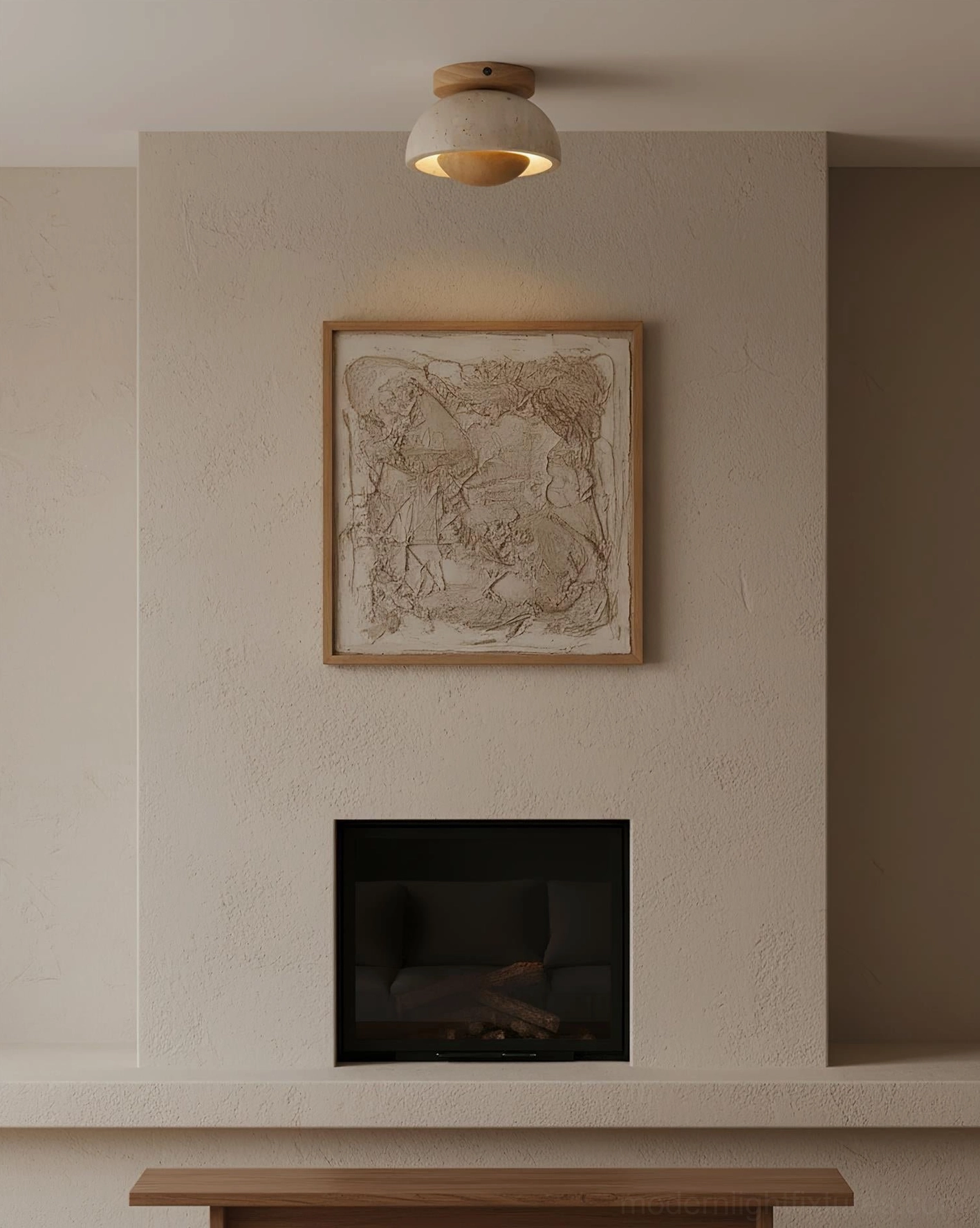 Travertine ceiling light fixture installed contemporary bedroom warm white 3000k