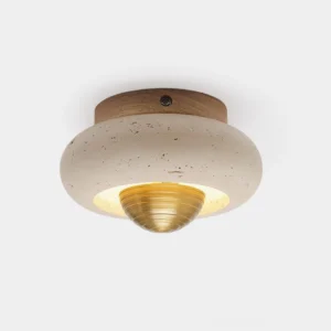 Solinor travertine dome ceiling light flush mount fixture front view studio shot