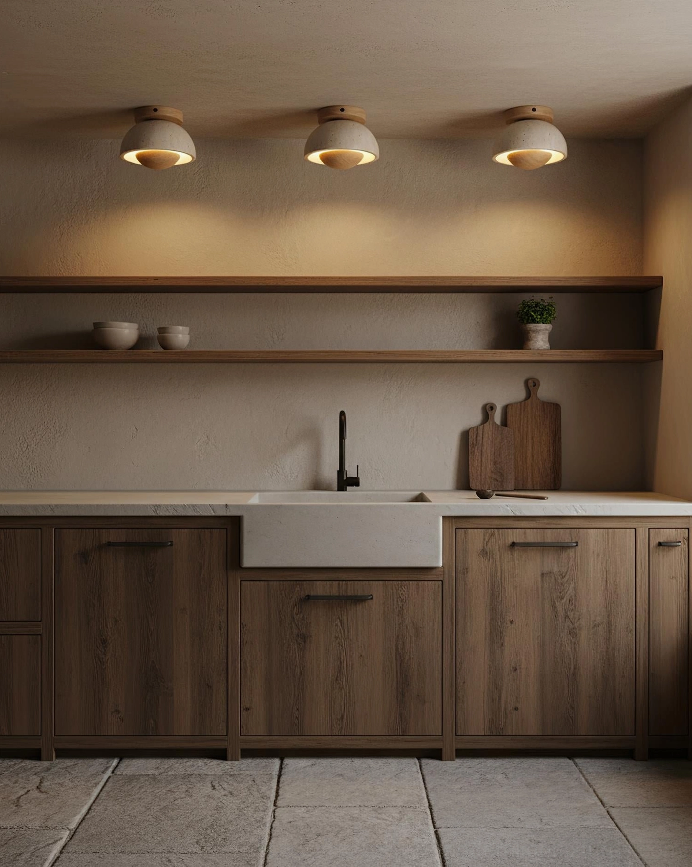 Travertine dome ceiling light fixture integrated LED 50000 hour lifespan warm illumination