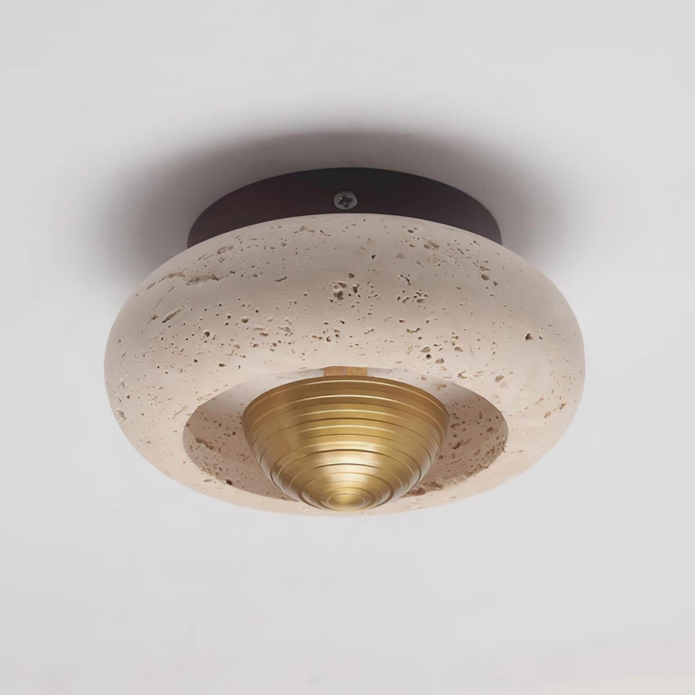 Model B travertine ceiling light walnut color beige warm white variant installation