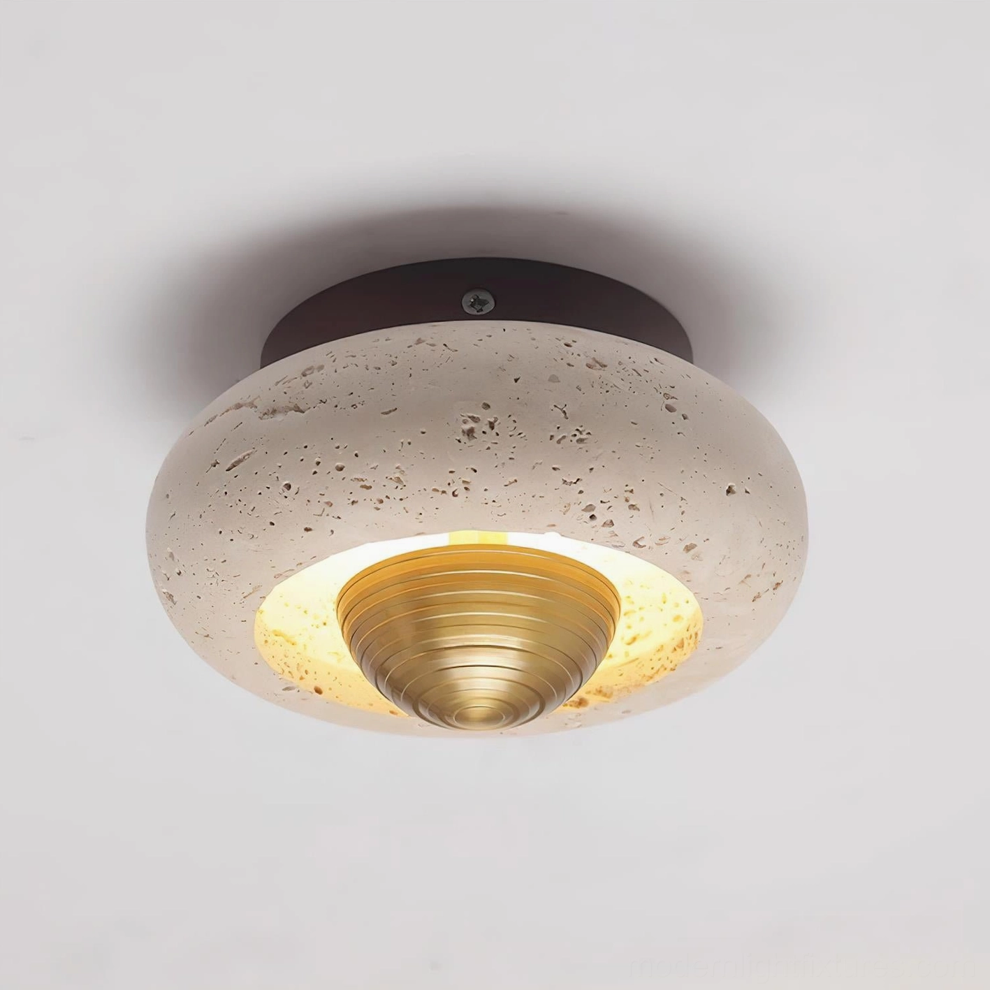 Travertine dome ceiling light fixture Scandinavian modern wabi-sabi minimalist design