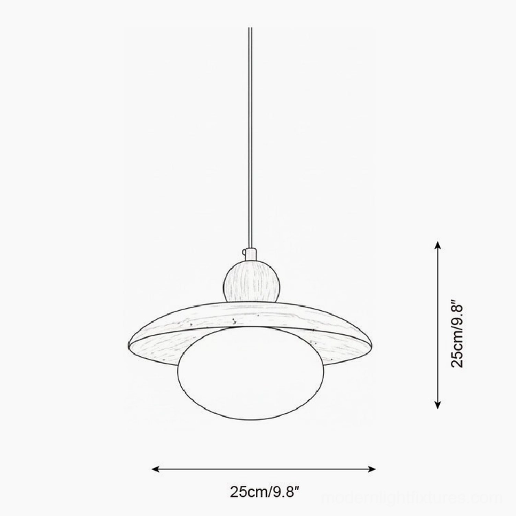 Solven single pendant light technical diagram showing 25cm diameter and height specifications