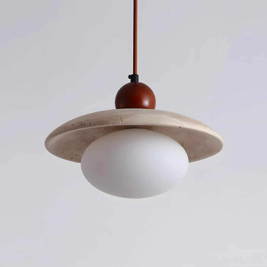 Single Solven pendant light standalone fixture warm travertine and frosted glass