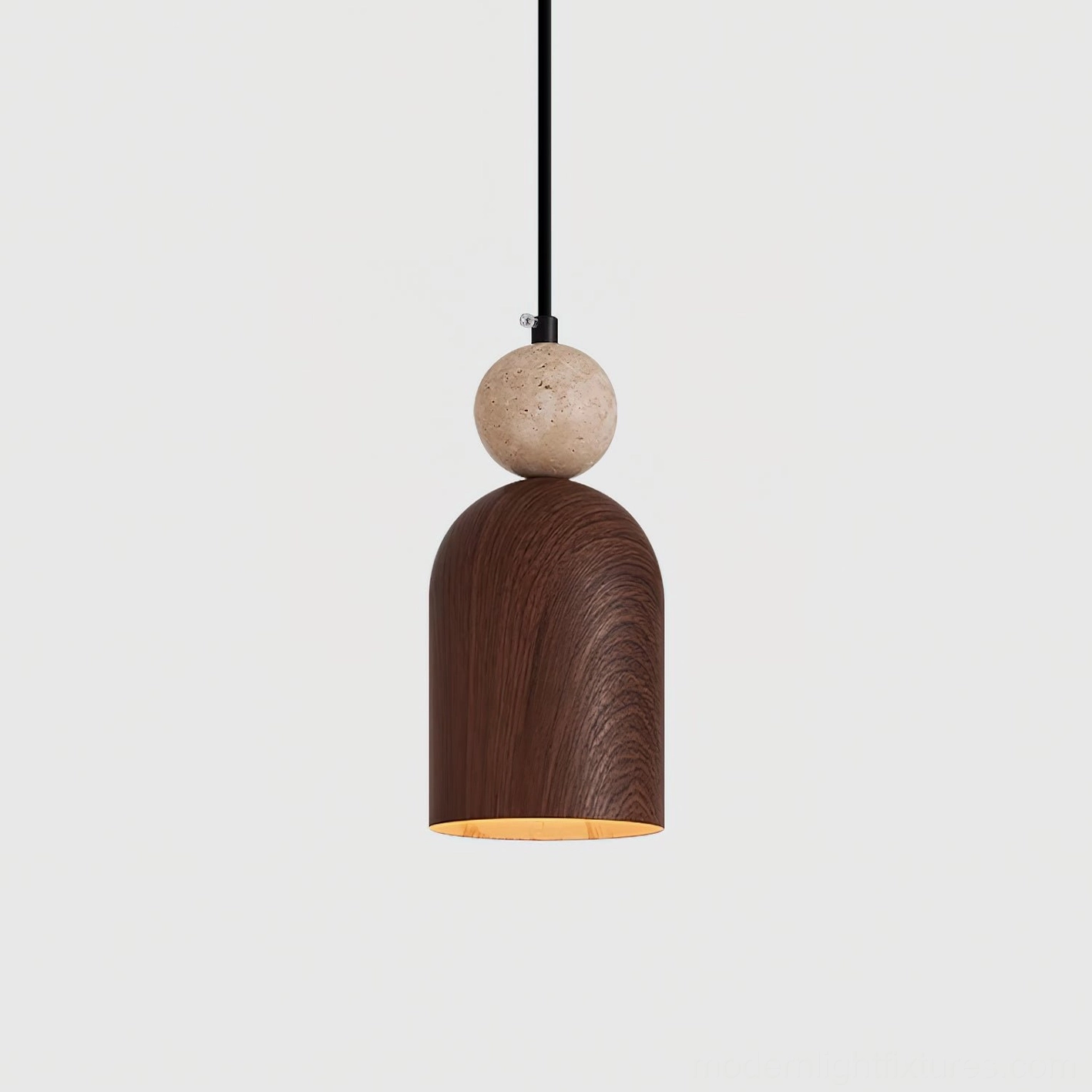 Somira Model A pendant light minimalist style, 10cm diameter modern fixture with travertine accent and braided cord