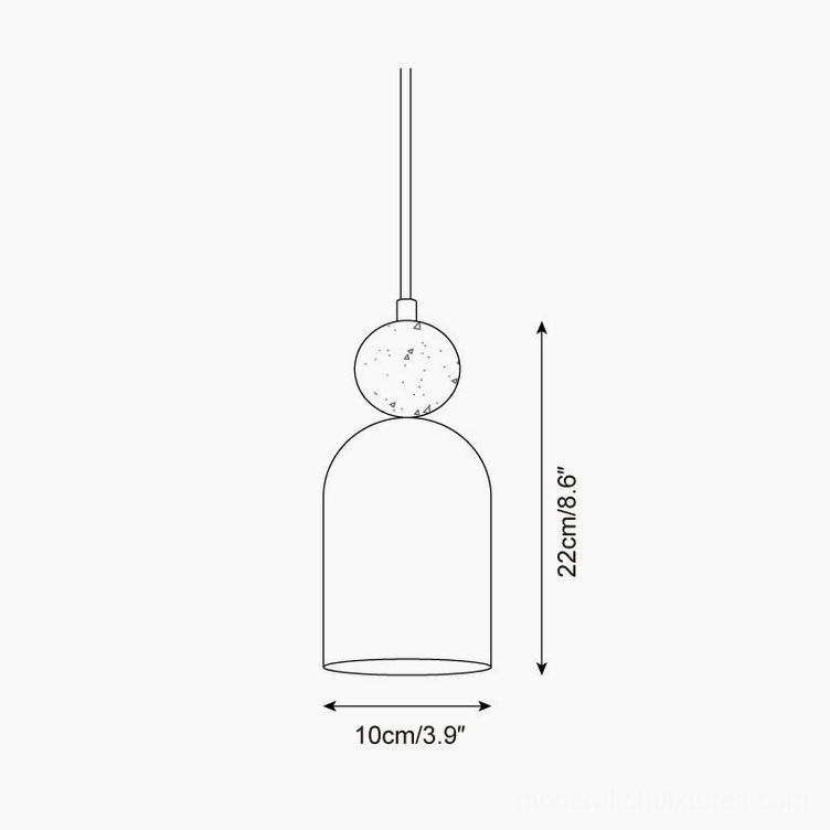 Somira Model A pendant light technical drawing orthographic view, 10cm diameter x 22cm height specifications