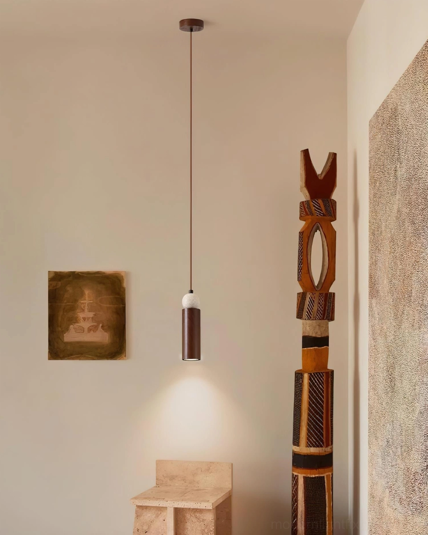 Somira modern pendant light interior styling, contemporary home office accent fixture with natural material aesthetic