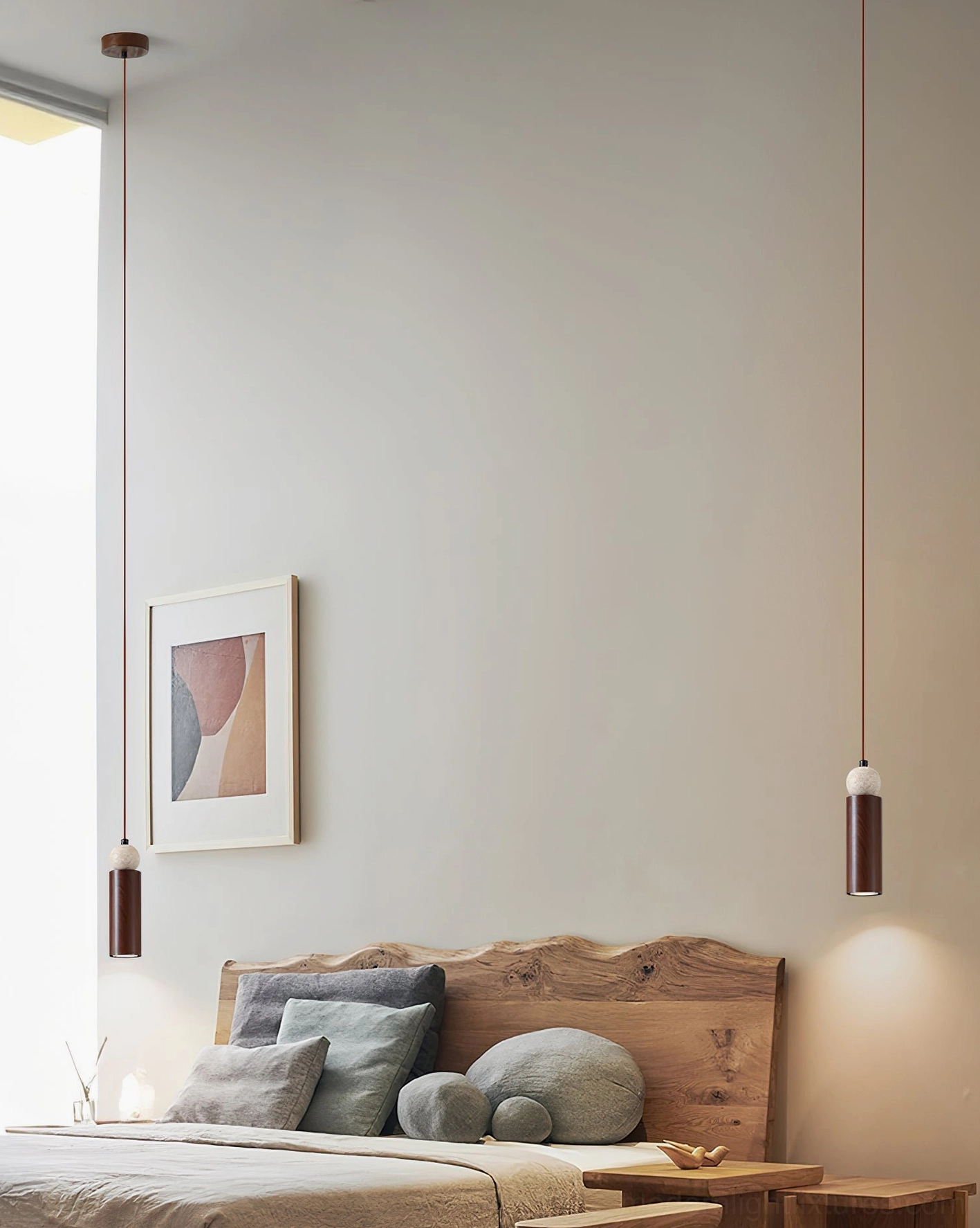 Somira modern pendant lights cluster installation, multiple fixtures at varying heights creating artistic light composition