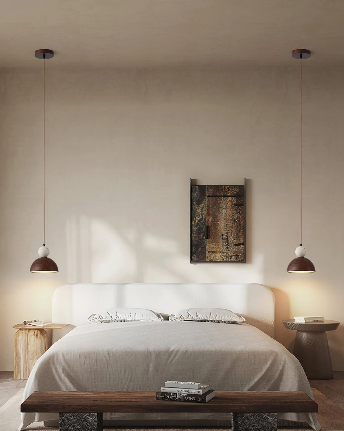 Somira modern hanging fixture above table setting, sculptural pendant light creating atmospheric ambient lighting