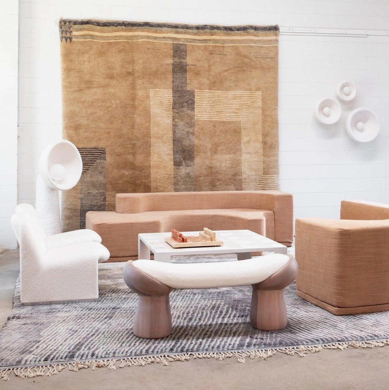 Soniah white floor lamp and matching wall lamps neutral modern wabi-sabi living room design