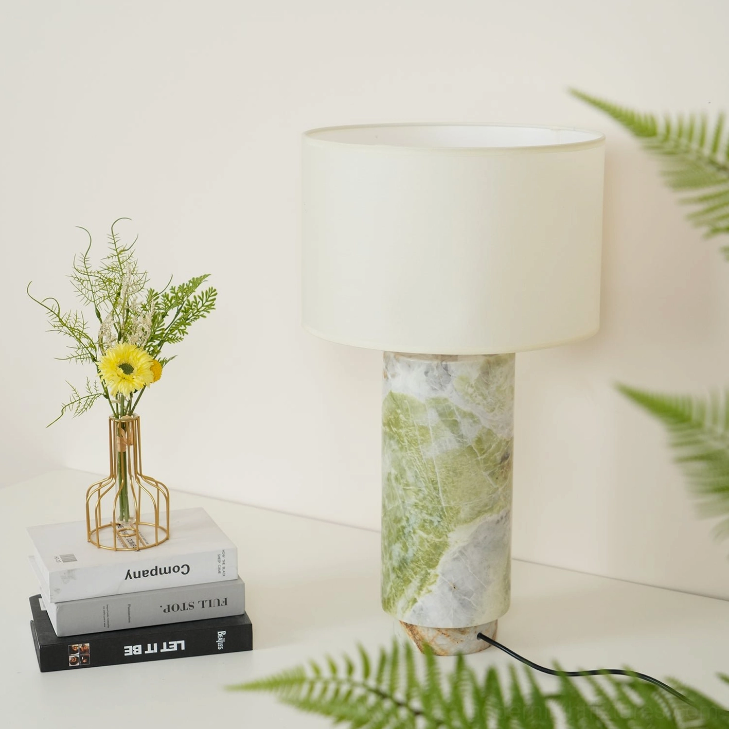 Sophisticated marble table lamp with fabric shade available in multiple color combinations and marble selections