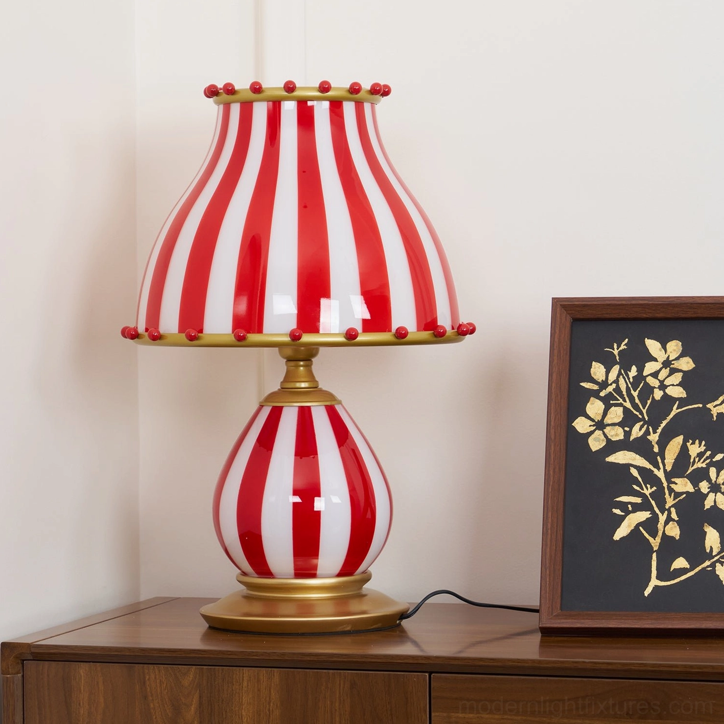 Sophisticated yet playful table lamp circus pattern design statement piece