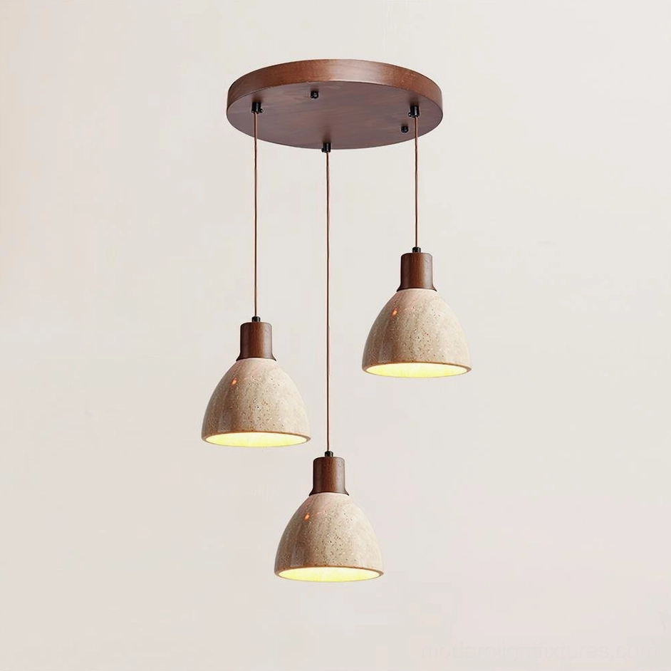 Soraya 3-head circular pendant light walnut color japandi interior design